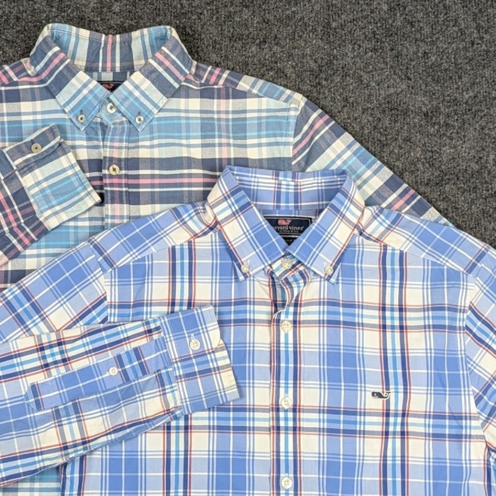Vineyard Vines Mens Small Slim Fit Tucker Shirt Blue Pink Plaid 1W3187